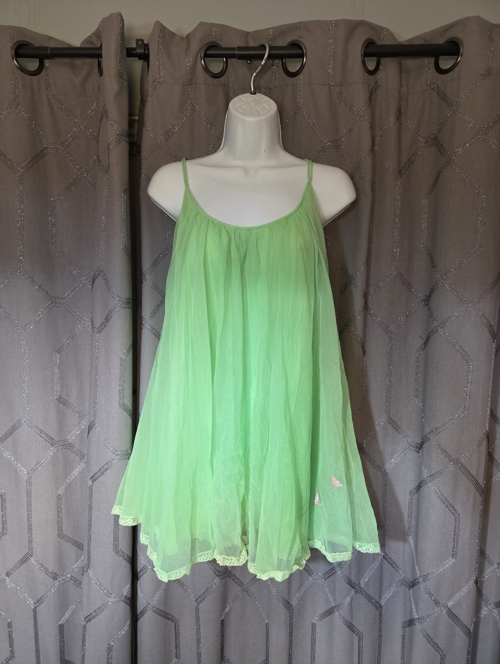 Vintage 60s Claire Sanders By Lucie Ann Green Chiffon Baby Doll Nightgown M
